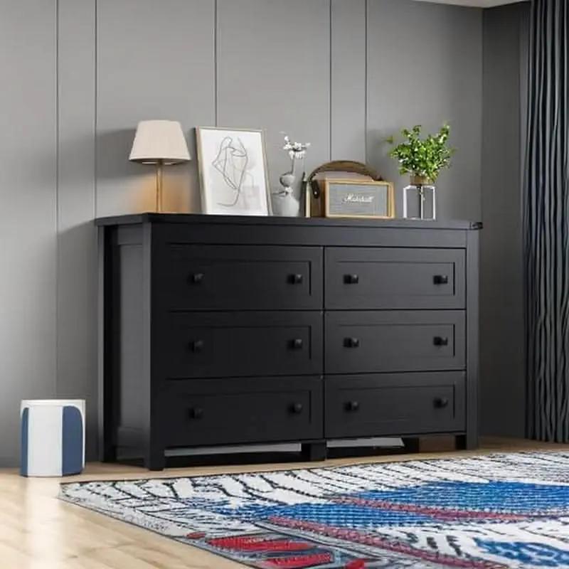 Black Dresser With 6 Drawers For Bedroom Modern Storage from PriceLows™