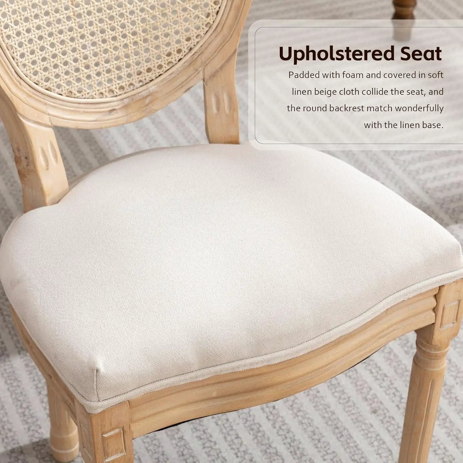 Oval Back Rattan Upholstered Dining Chairs Set Of 6 Beige With Wood Legs from PriceLows™