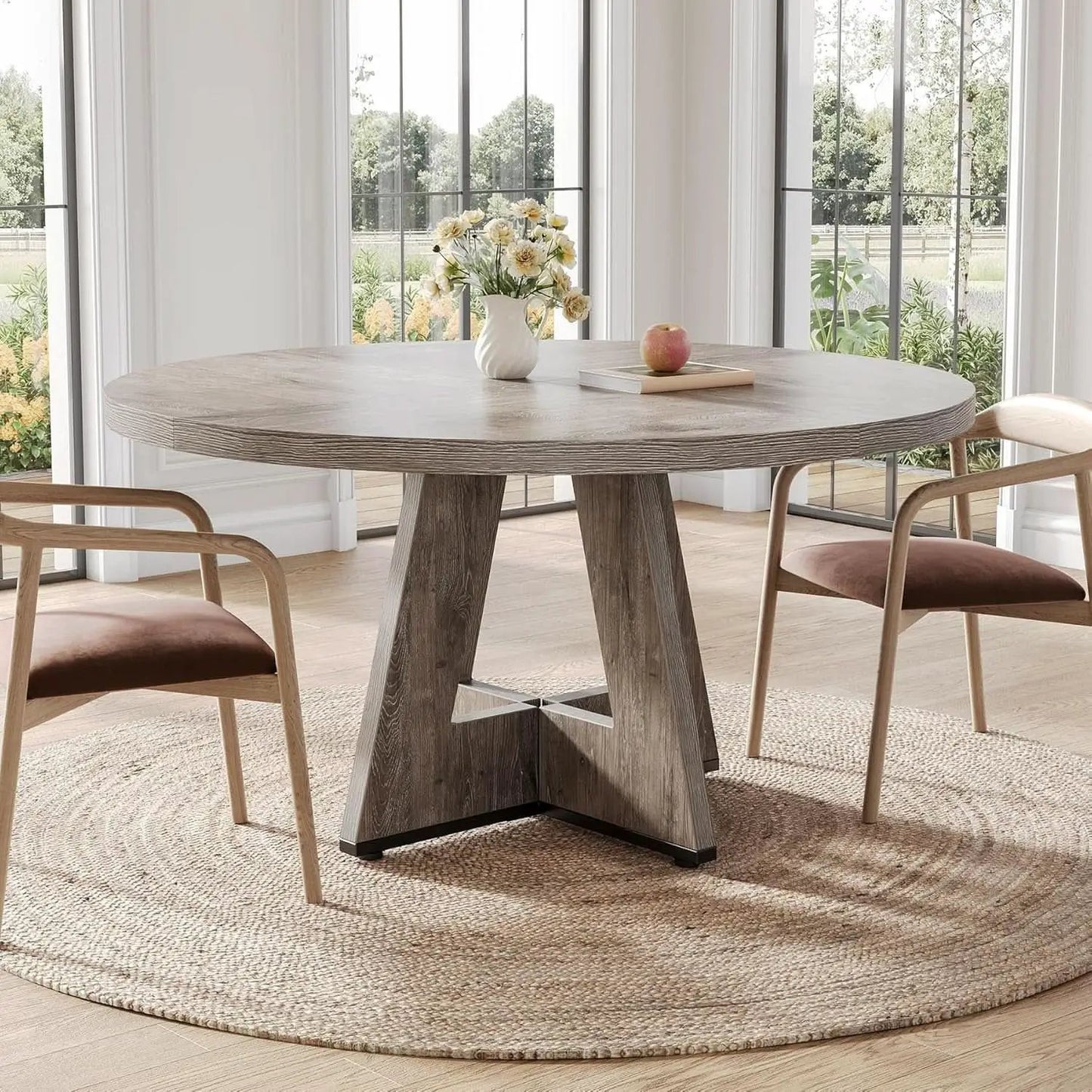Round 47 Inch Dining Table For 4 To 6 With Grey Pedestal from PriceLows™