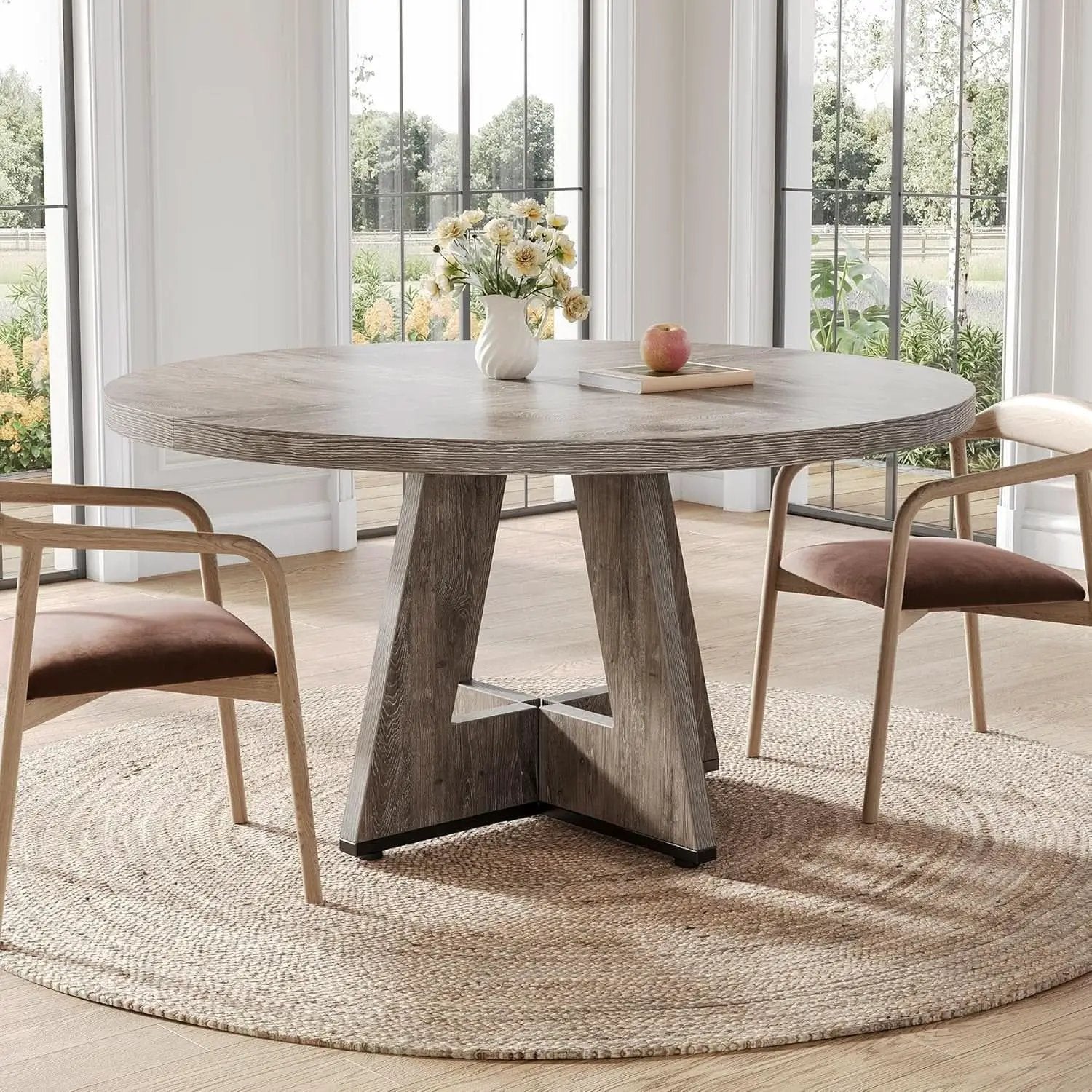 Round 47 Inch Dining Table For 4 To 6 With Grey Pedestal from PriceLows™