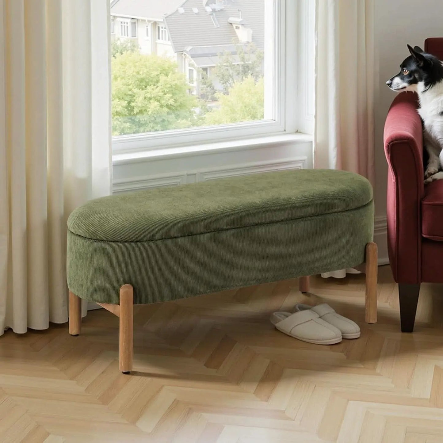 Green Oversized Storage Solution Bench Ottoman Bedroom from PriceLows™