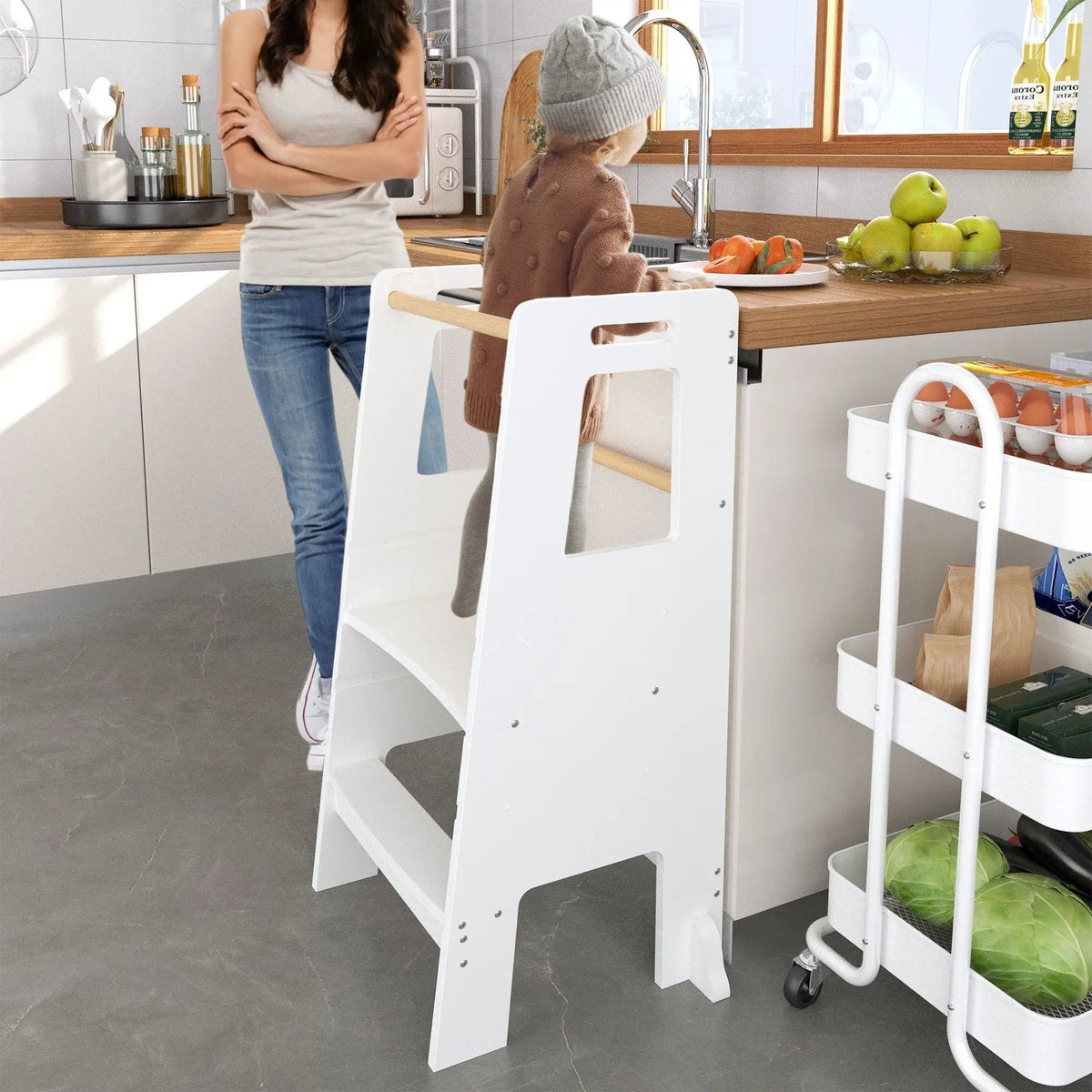 Toddler Standing Tower | Kitchen Step Stool | Adjustable Height | Removable Front Bar
