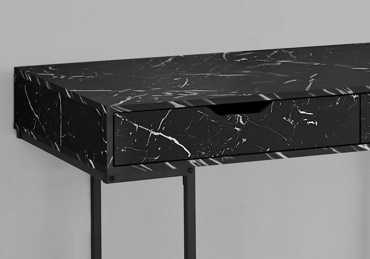 Marble Look Computer Desk | Two Wide Handle Drawers | Contemporary Modern Design | 47.25 Inch Length