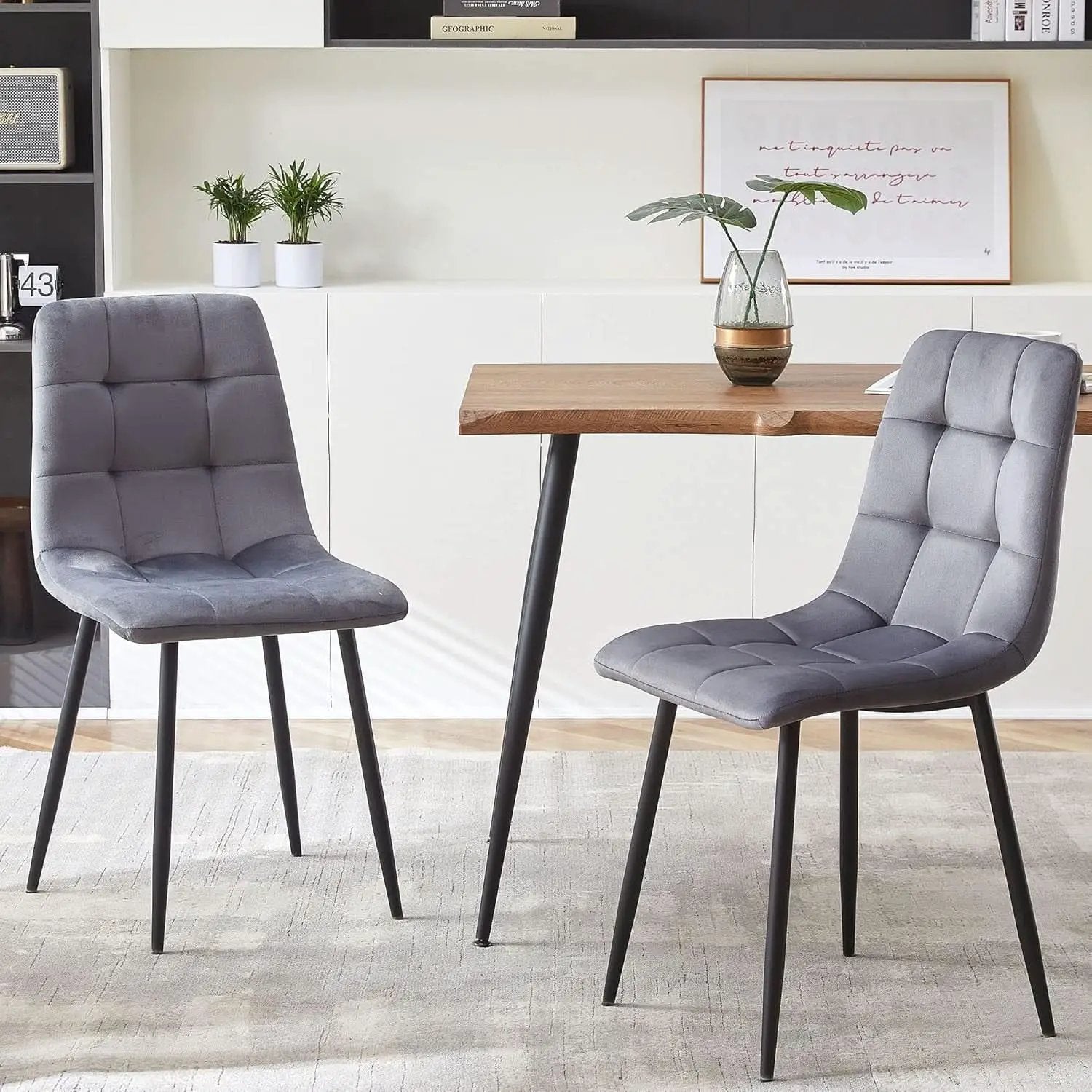 Grey Velvet Dining Chairs Set Of 4 With Metal Legs from PriceLows™