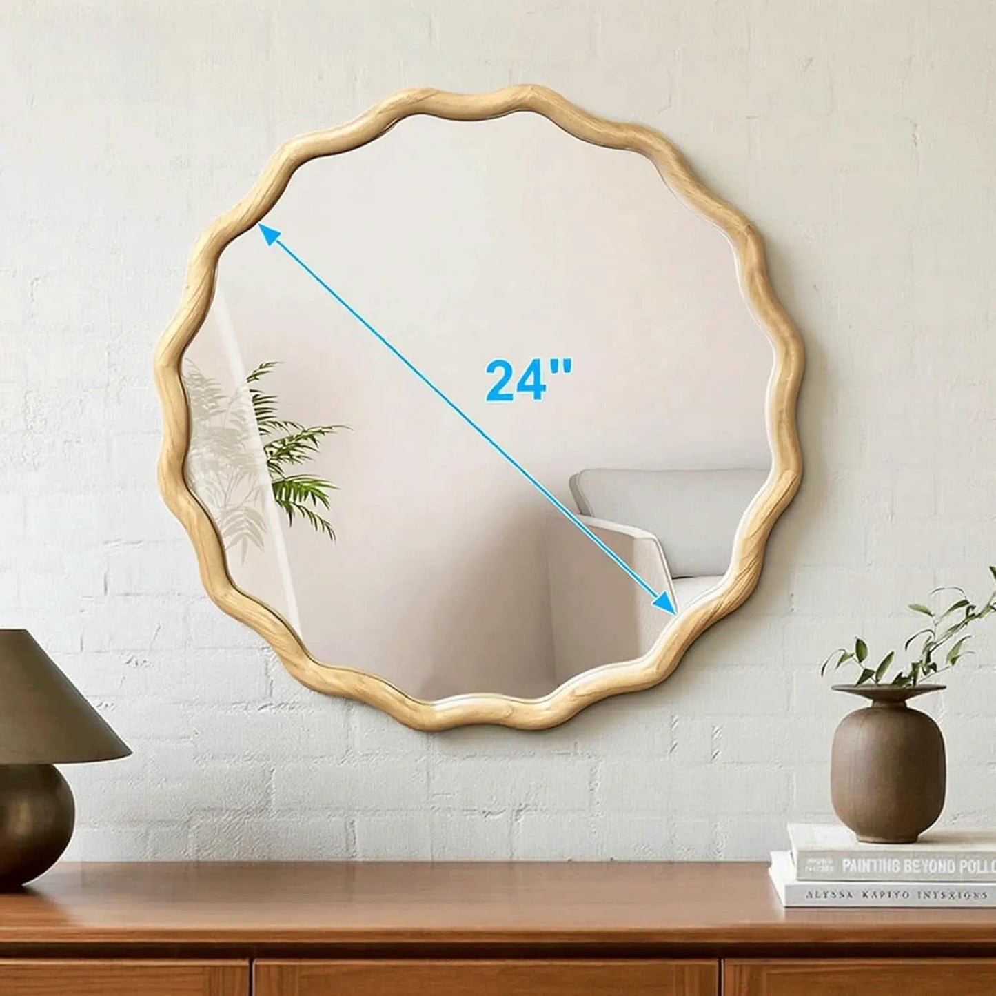 Round Wood Wall Mirror 24 Inch Shatterproof Glass Mounted from PriceLows™