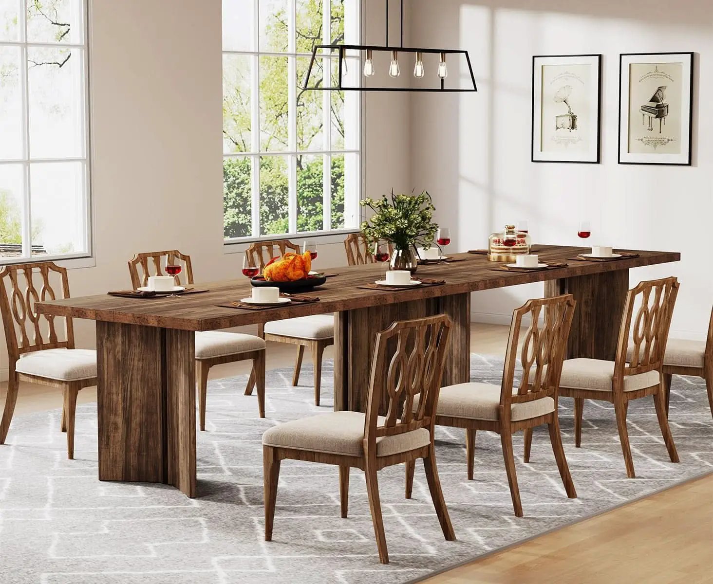 63 Inch Dark Brown Farmhouse Dining Table With Large Tabletop For 4 To 6 People from PriceLows™