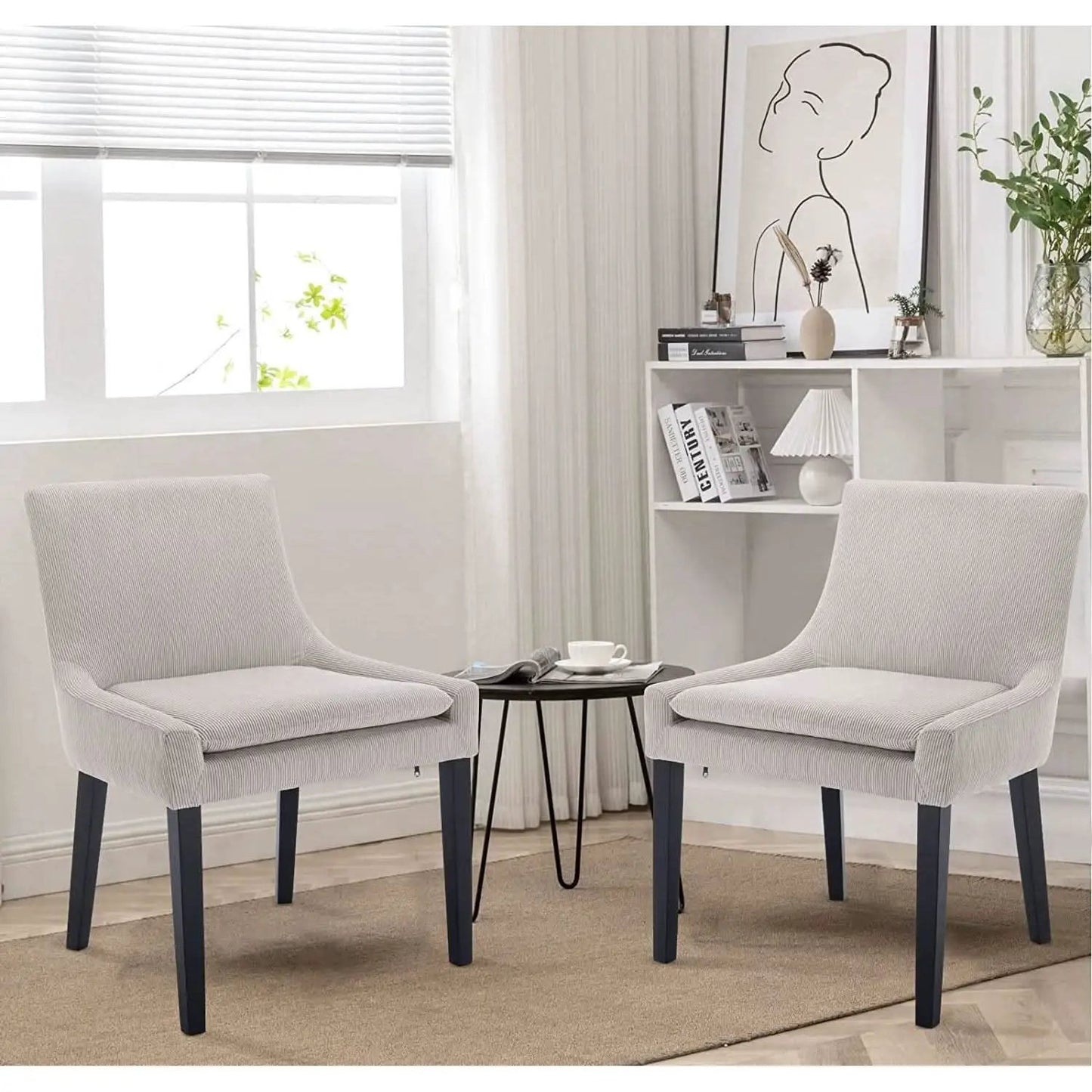 Beige Corduroy Dining Chairs With Wood Legs Set Of 6 from PriceLows™