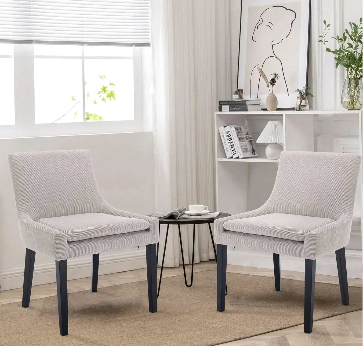 Beige Upholstered Corduroy Dining Chairs Bundle Four from PriceLows™