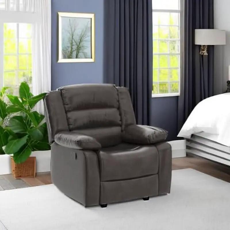 Manual Recliner Chair In Dark Brown Breathable Faux Leather from PriceLows™