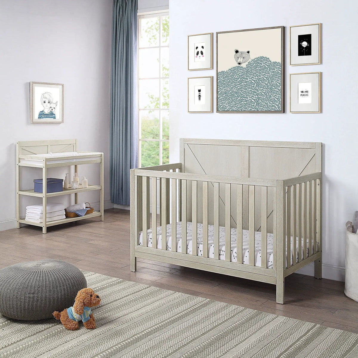 Barnside 4-In-1 Convertible Crib | Vintage Chestnut Finish | Toddler Bed And Full Bed | Adjustable Mattress Heights