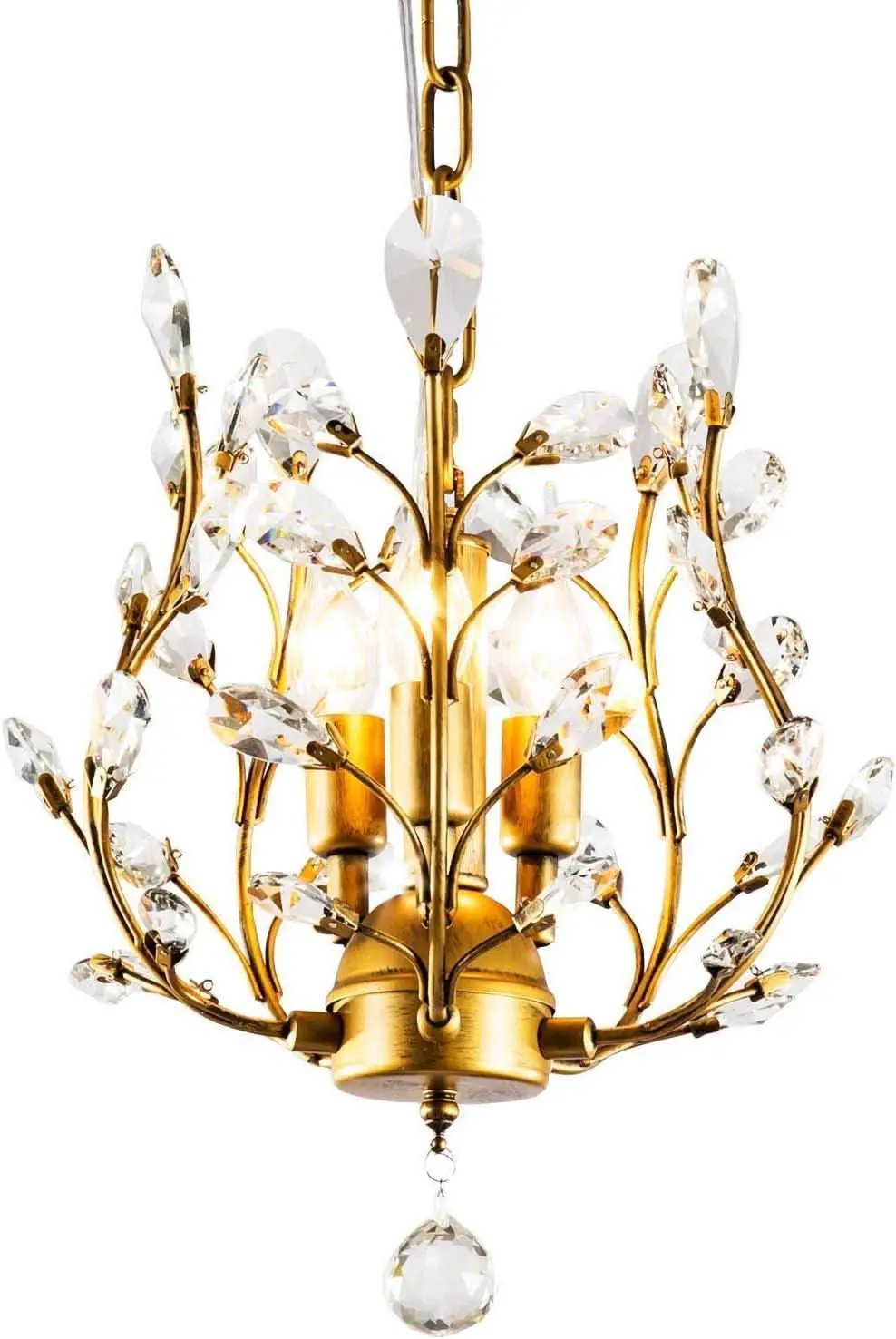 Gold Three Light Crystal Chandelier Ceiling Fixture With Adjustable Chain from PriceLows™