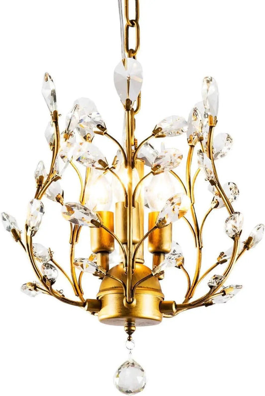 Gold Three Light Crystal Chandelier Ceiling Fixture With Adjustable Chain from PriceLows™