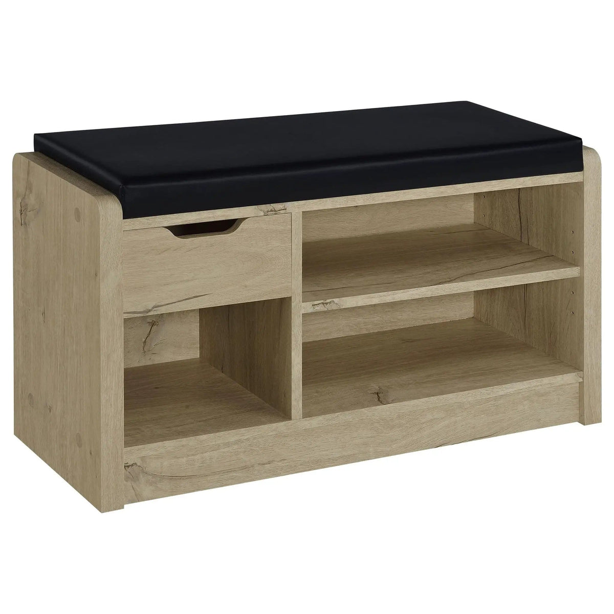 Arrington Storage Bench White Shoe Rack | 31.5 x 11.5 x 17.75 in | Engineered Wood & Faux Leather | Oak