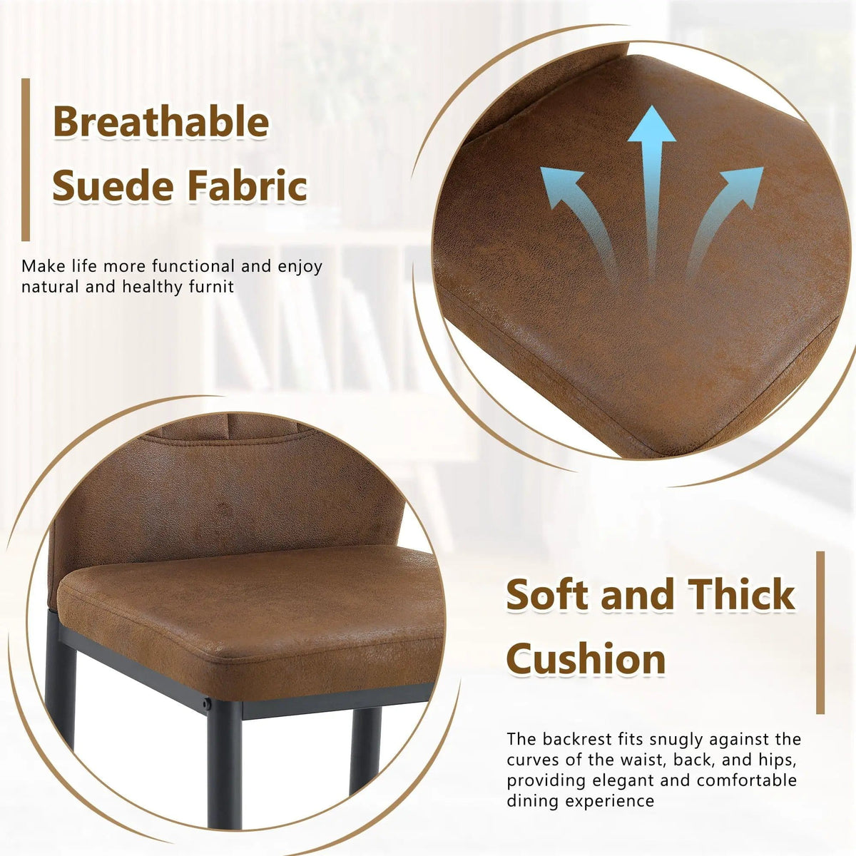 Dining Chairs With Shell Pattern, Comfort And Style Chair Set | 2 Pieces | Fabric & Metal | Dining Room
