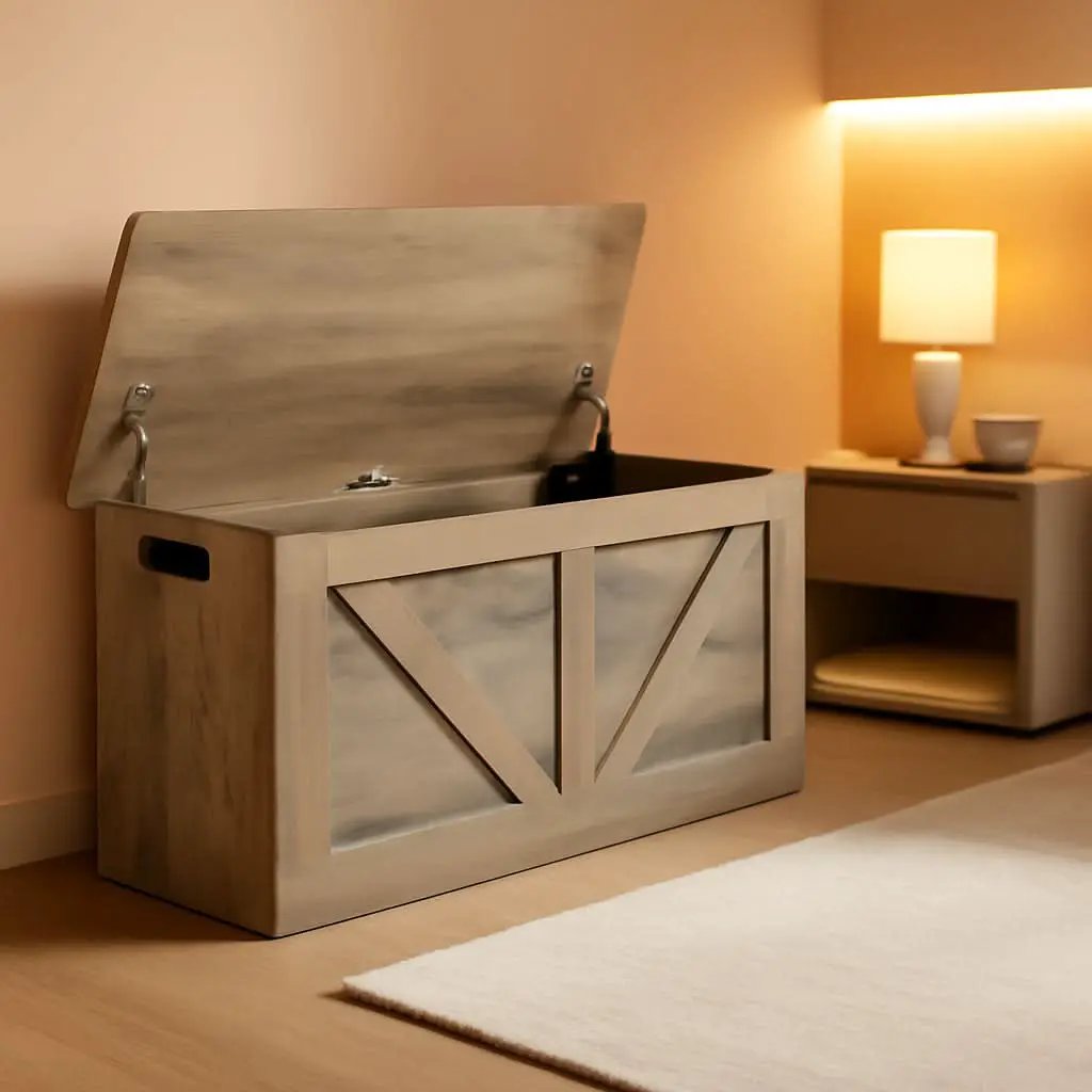 Grey Wooden Entryway Storage Bench Chest With Safety Hinges 39.4 Inch from PriceLows™