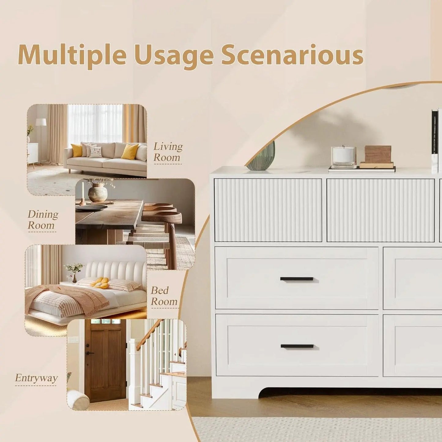 White 47Inch ContemporaryDresser With SevenDrawers from PriceLows™