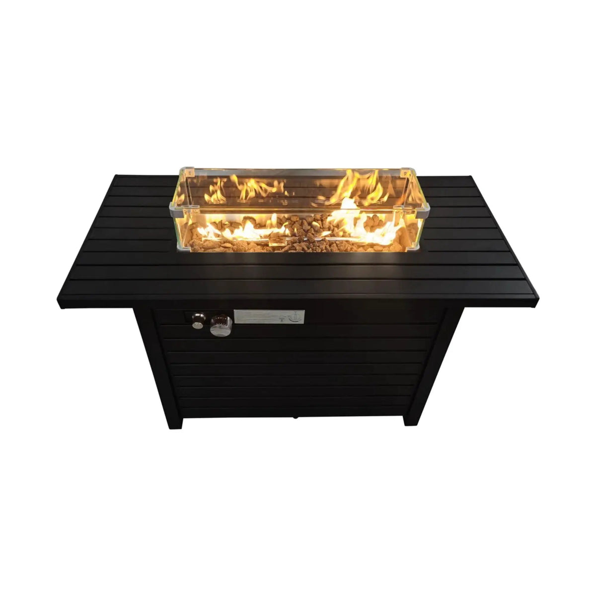 Propane Fire Pit Table | Rectangular | Powder-Coated Steel | Lid Included