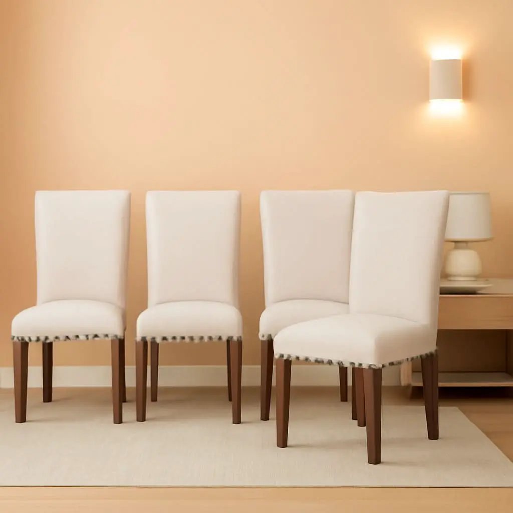 Parsons Dining Chairs Beige Upholstered Nailhead Set of 4 from PriceLows™