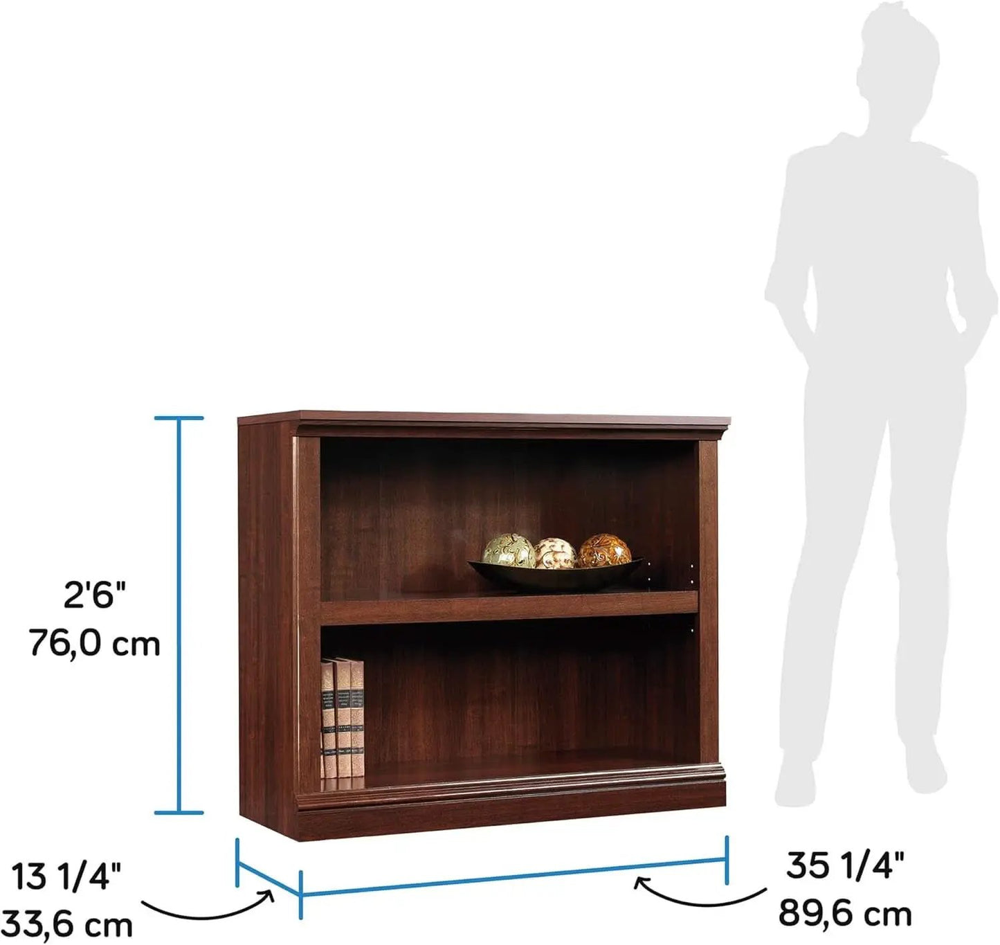 Cherry Finish Bookshelf With Adjustable Shelf, Two Shelf from PriceLows™