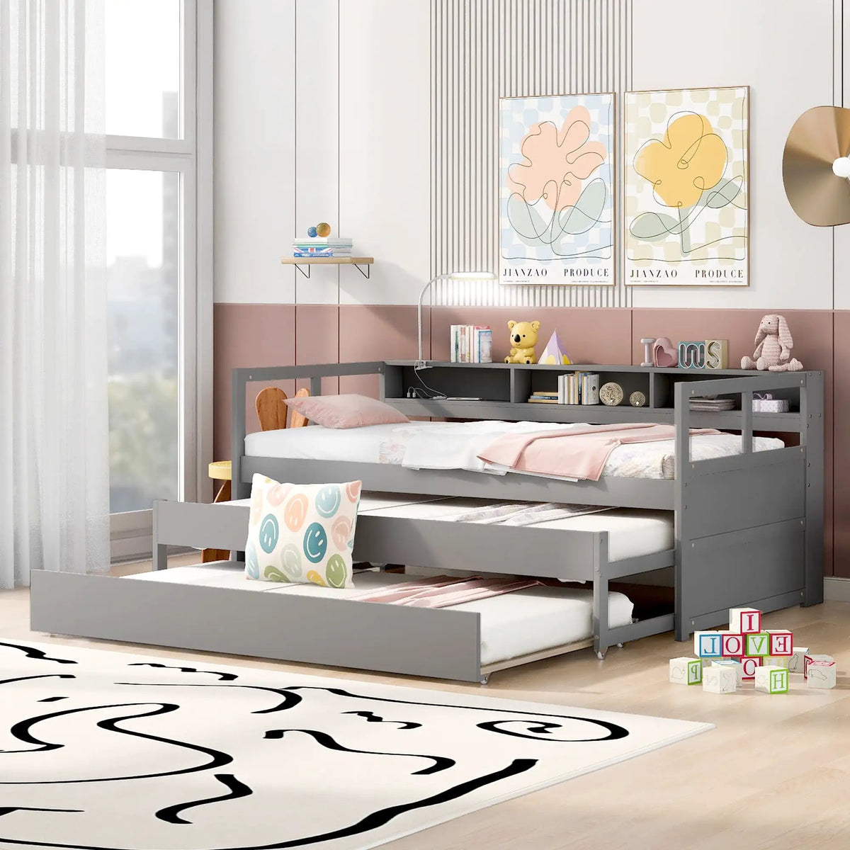 Daybed | 2 Trundles | 3 Storage Cubbies | Solid Wood Frame