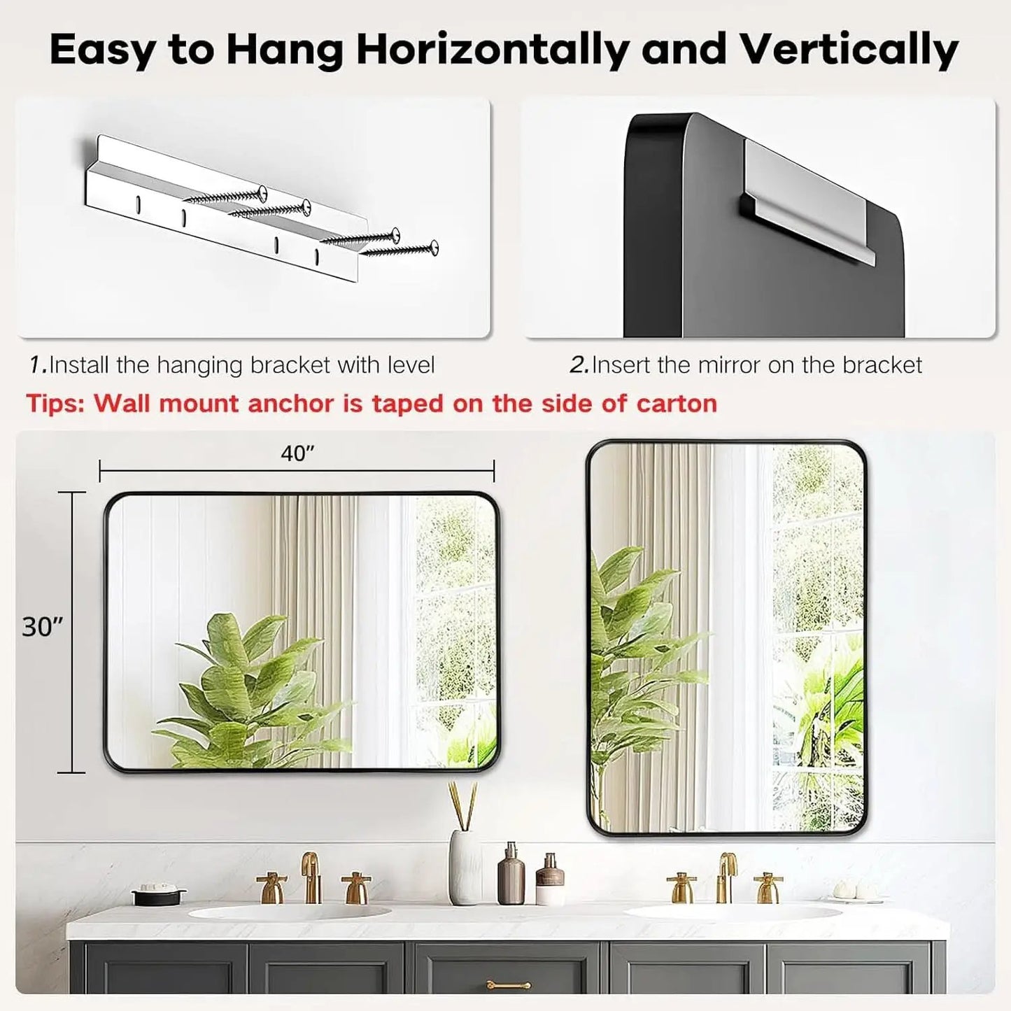 Black 40x30 Inch Metal Framed Rectangular Bathroom Mirror from PriceLows™