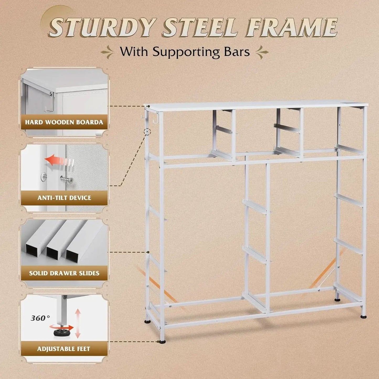 White Dresser 10 Drawer Storage Chest With Metal Frame from PriceLows™