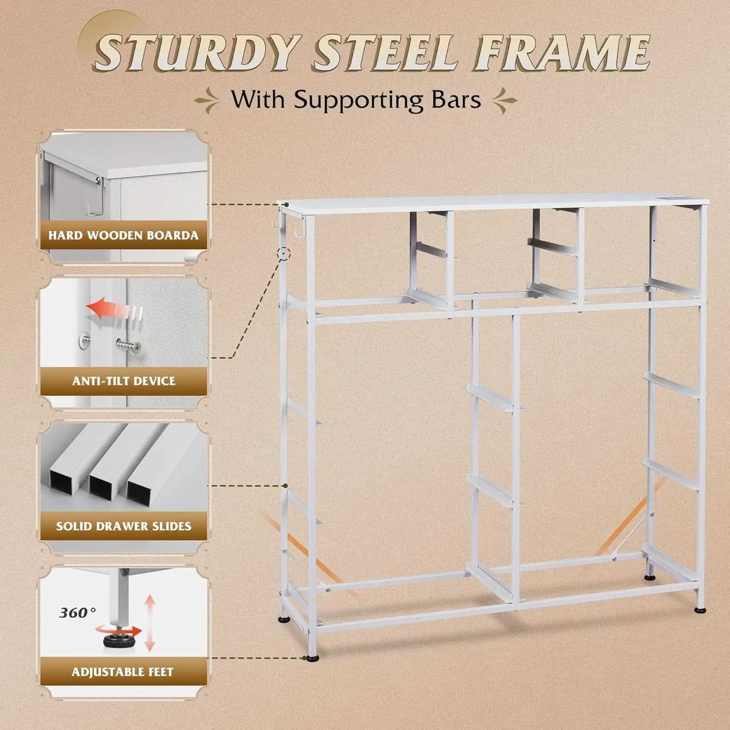 White Dresser 10 Drawer Storage Chest With Metal Frame from PriceLows™