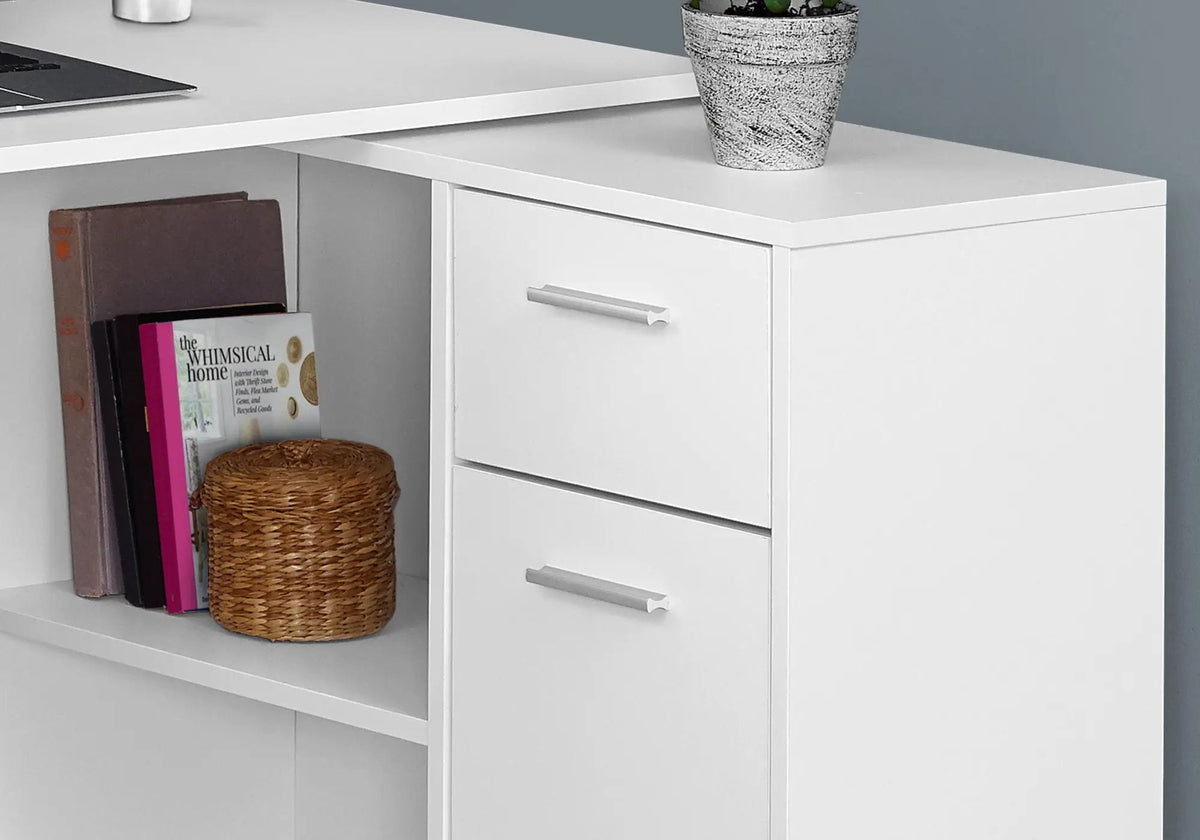 L-Shaped Industrial Desk | 46 Inch Width | Wood-Look Finish | Open And Closed Storage