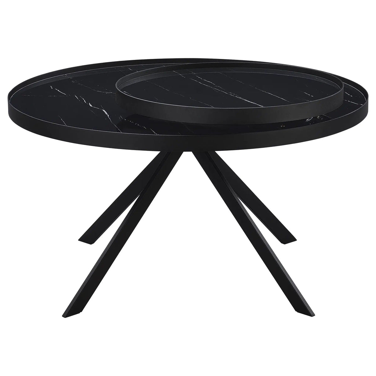 Briggs Round Marble Printed Glass Top Coffee Table | 35.75 x 35.75 x 23 in | Marble & Tempered Glass | Black