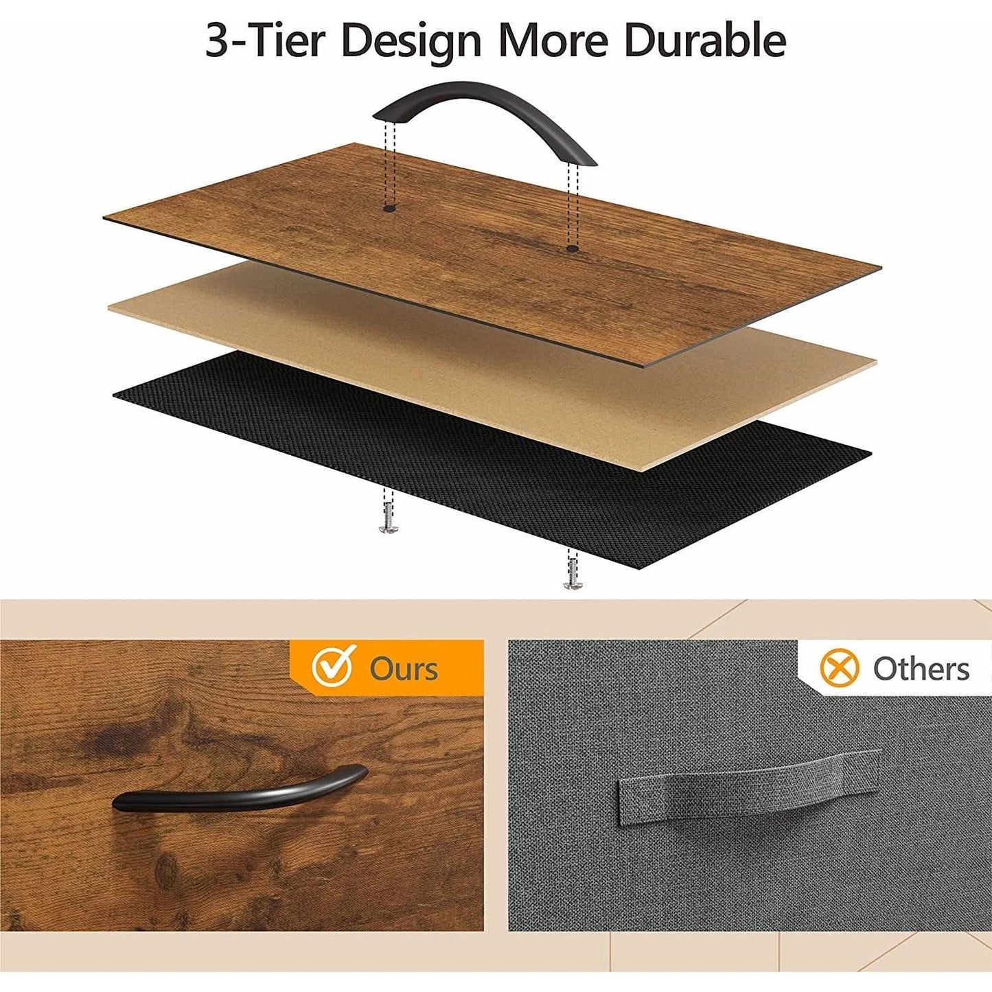 Rustic Wood 5 Drawer Dresser For Bedroom Storage Cabinet from PriceLows™