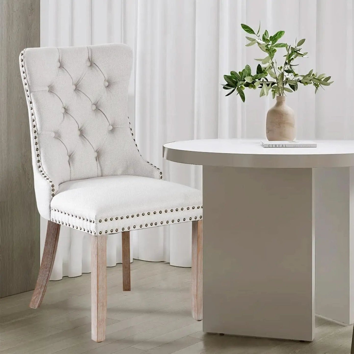 Beige Linen Dining Chairs Set Of 4 With Nailhead Trim from PriceLows™