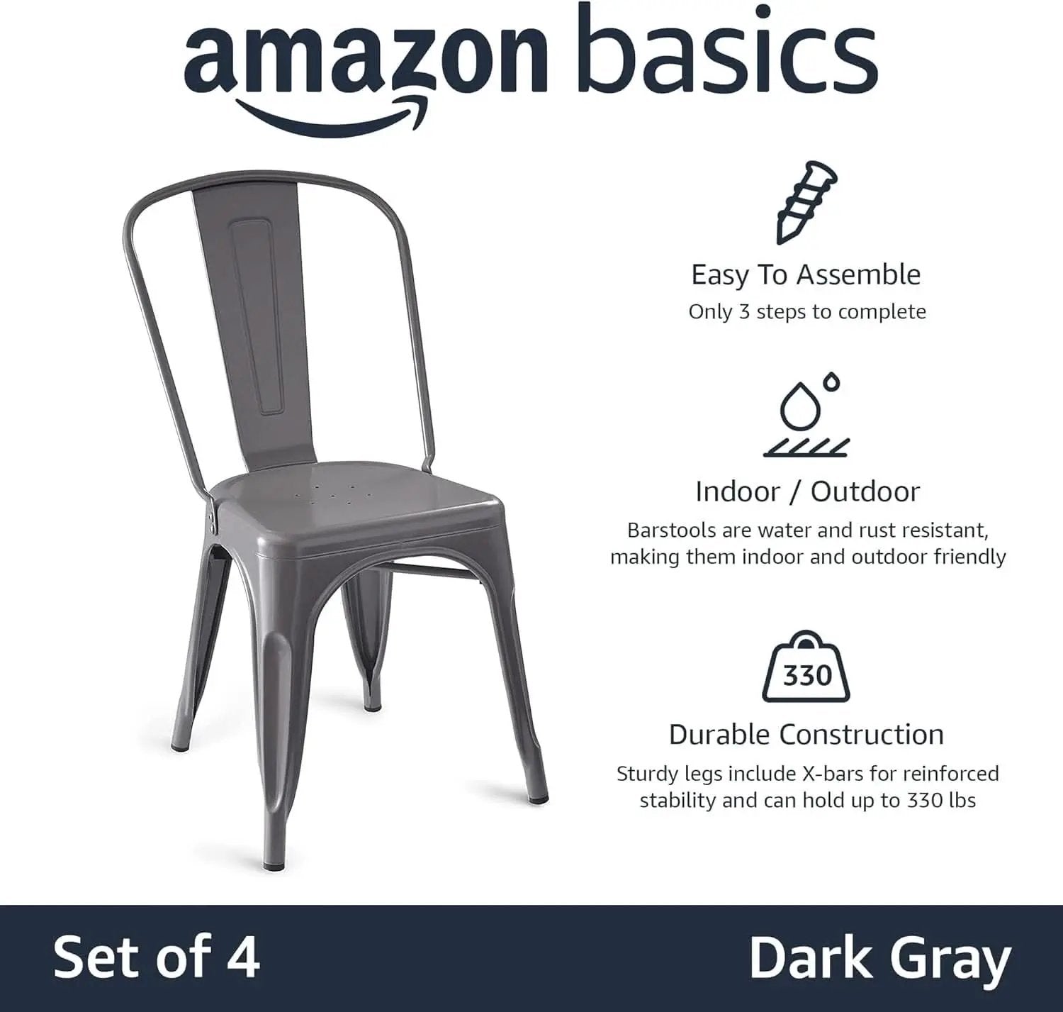 Dark Grey Metal Dining Chairs Set Of Four Durable X Bar Design from PriceLows™