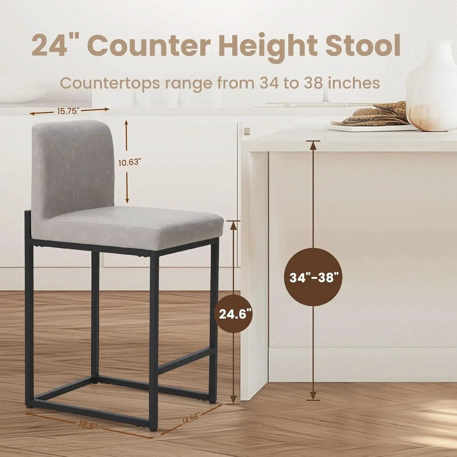 Set Of 4 Counter Height Bar Stools PU Leather With Back from PriceLows™