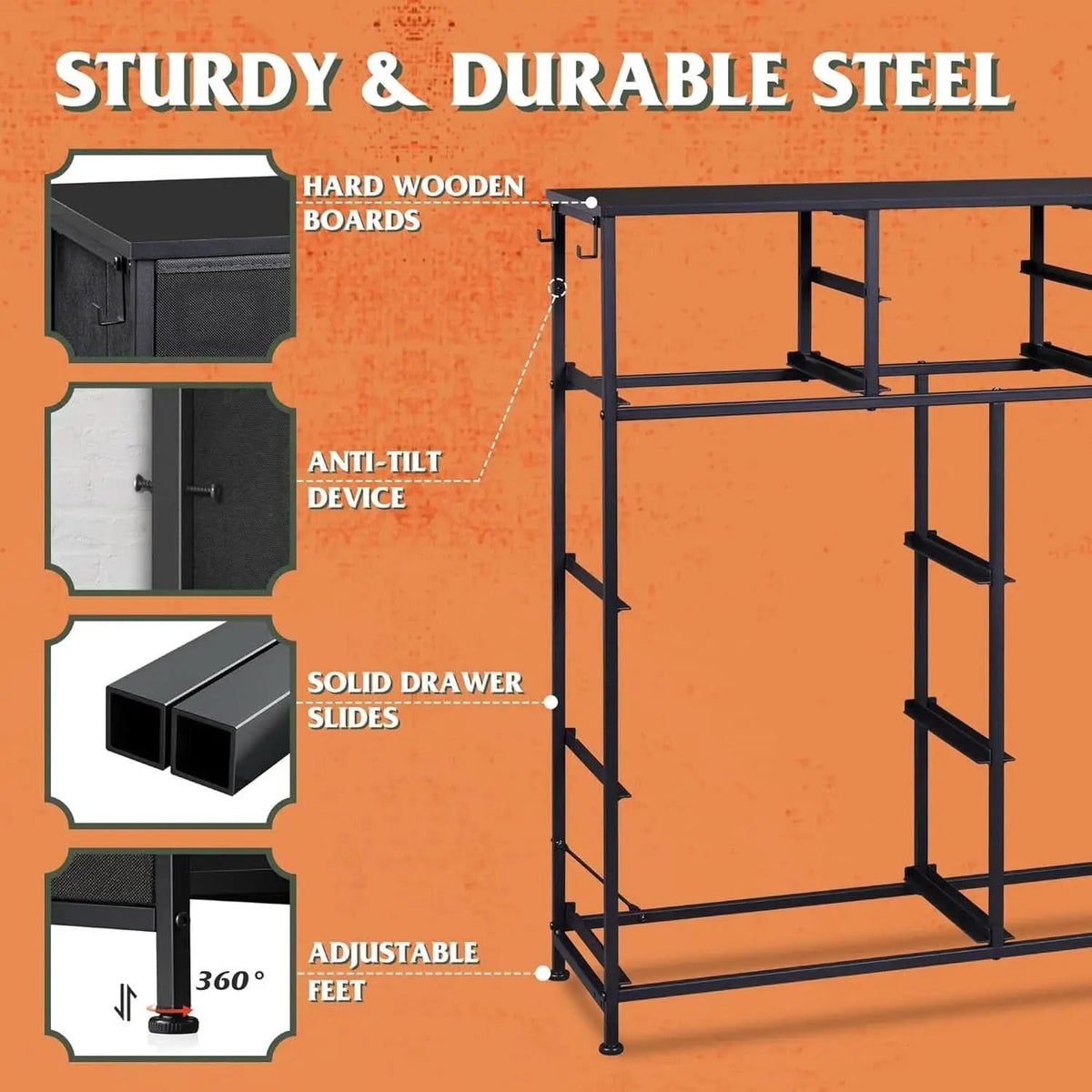10 Drawer Dresser With Black Finish For Bedroom Storage from PriceLows™