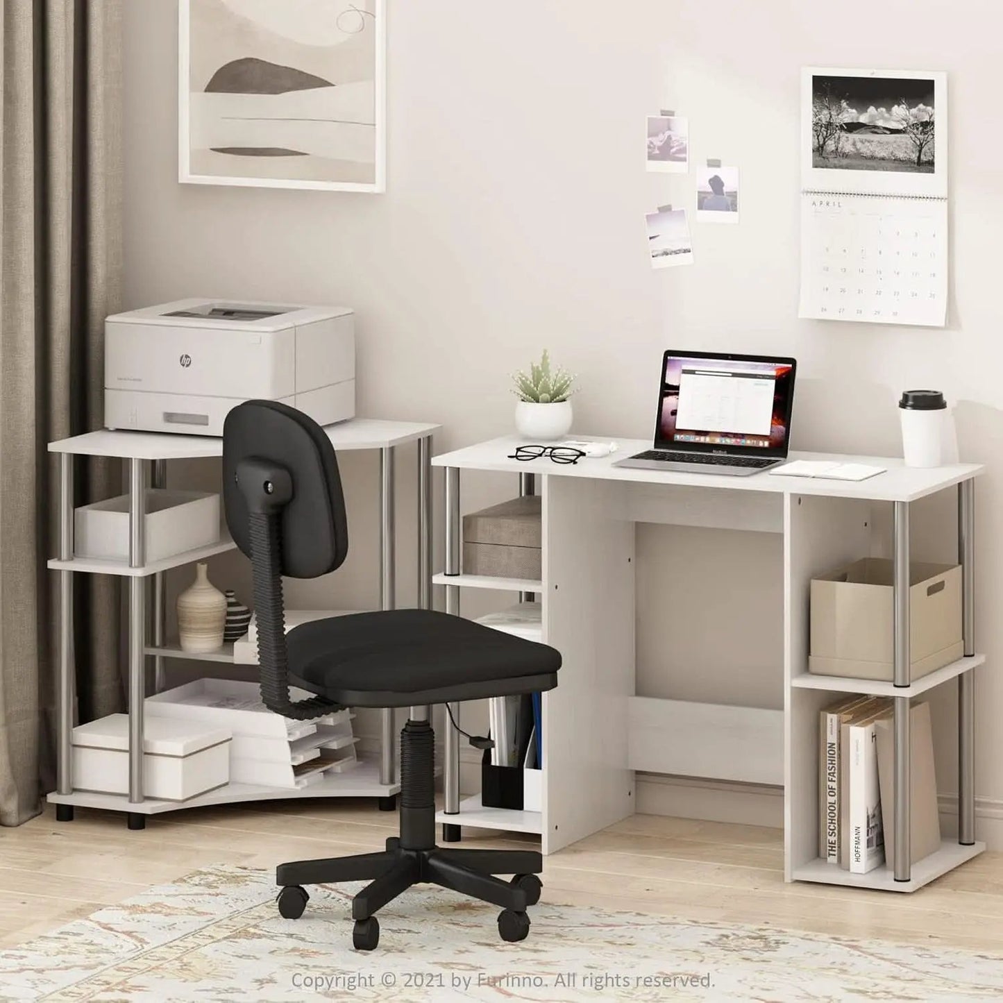 Jaya White Oak Computer Study Desk Stainless Steel Frame from PriceLows™