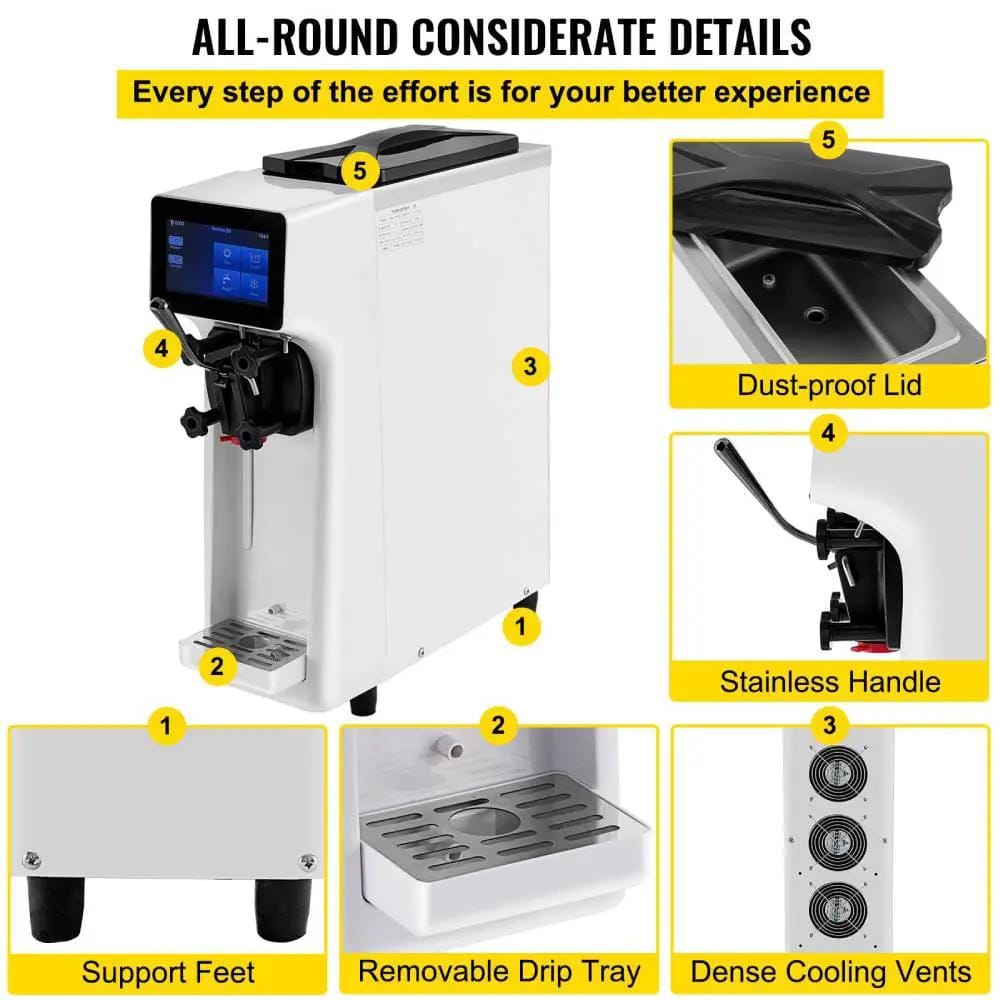 Soft Serve Ice Cream Machine | 4.0L Capacity | 1000W Commercial Power | SUS201 Stainless Steel
