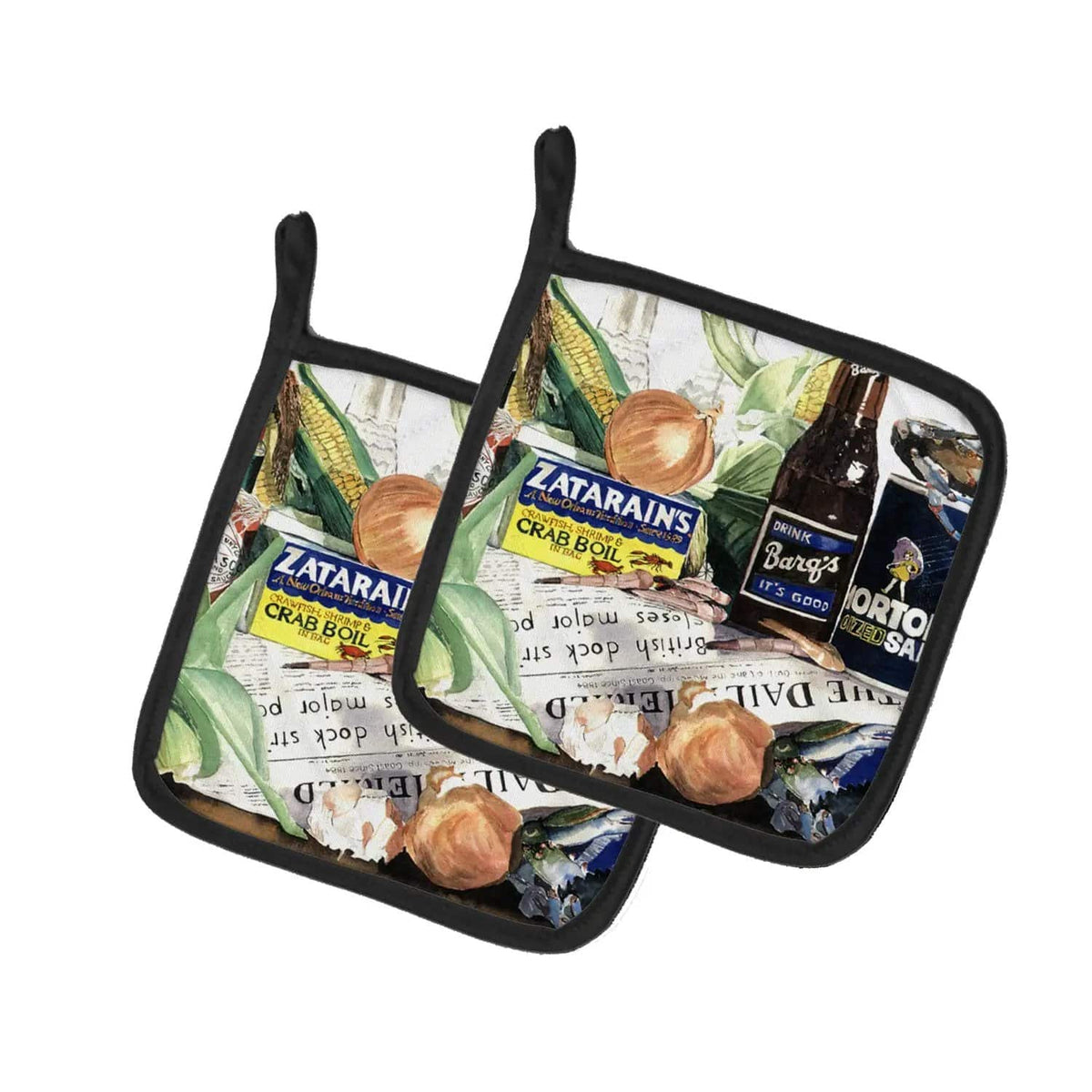 Pot Holder Set of 2 | Heat Resistant Quilted Hot Pads | 7.5 x 7.5 Inch | Barq's, Crabs, and spices