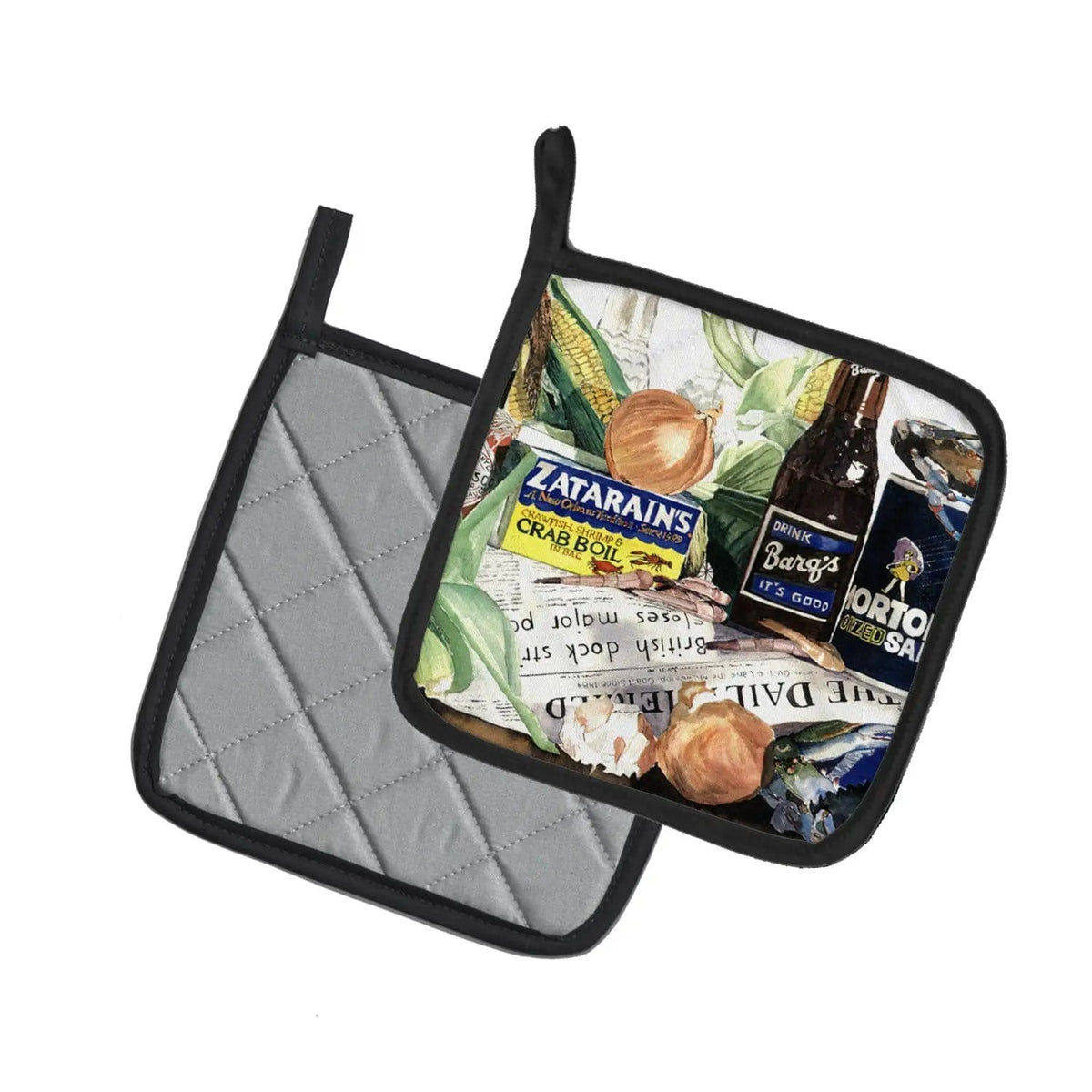 Pot Holder Set of 2 | Heat Resistant Quilted Hot Pads | 7.5 x 7.5 Inch | Barq's, Crabs, and spices