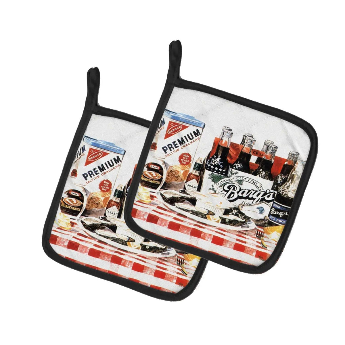 Pot Holder Set of 2 | Heat Resistant Quilted Hot Pads | 7.5 x 7.5 Inch | Barq's oysters