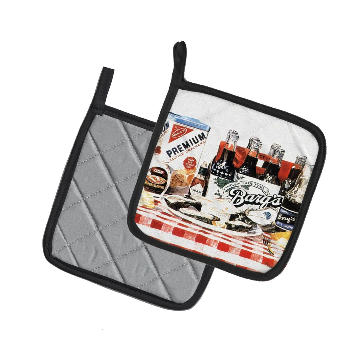 Pot Holder Set of 2 | Heat Resistant Quilted Hot Pads | 7.5 x 7.5 Inch | Barq's oysters
