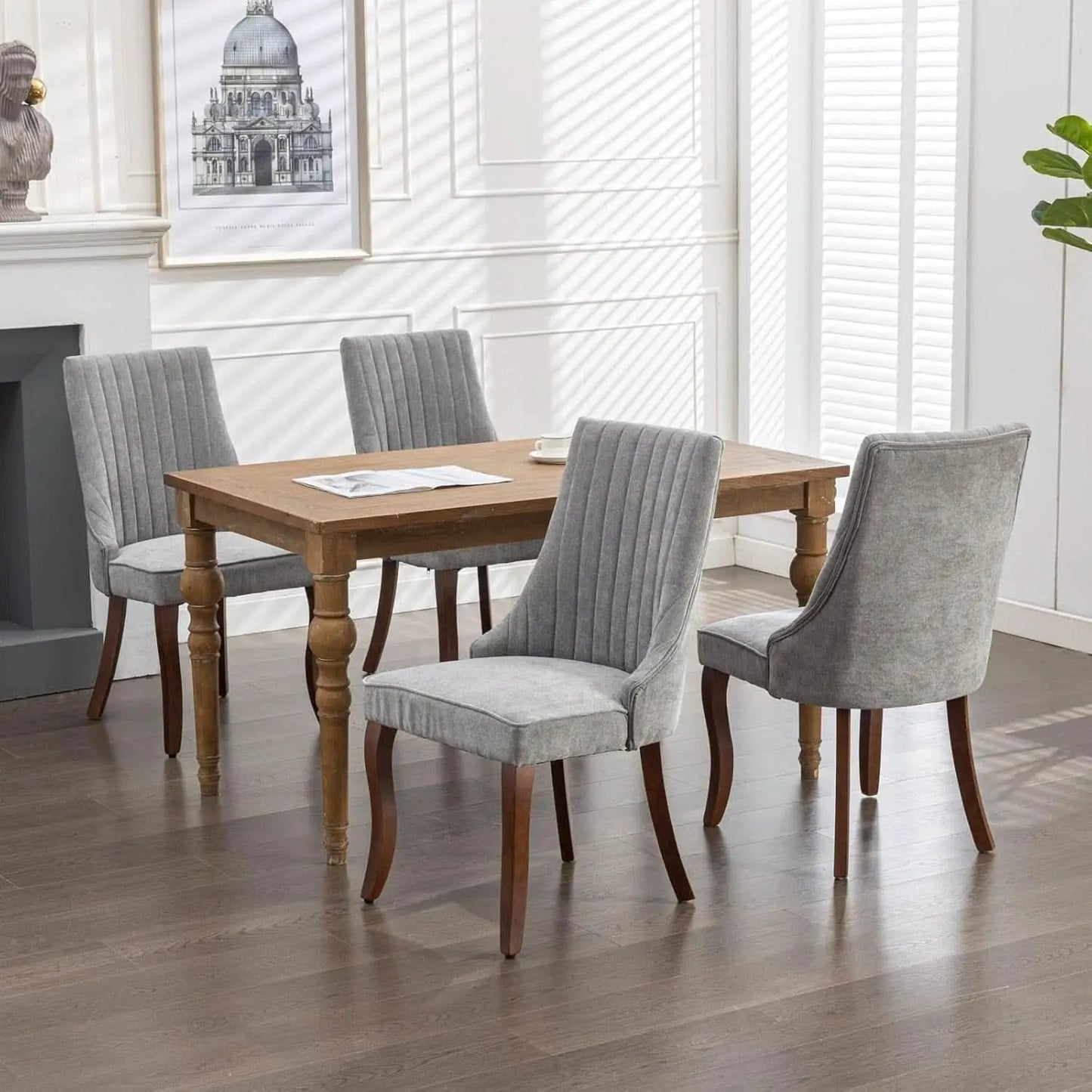 Gray Velvet Dining Chairs Channel Tufted For Kitchen from PriceLows™