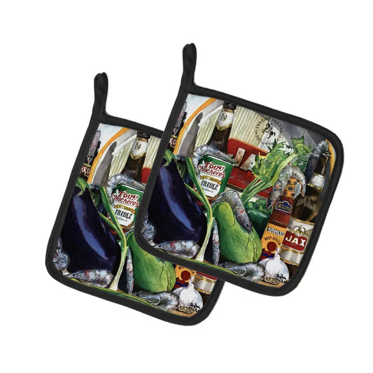 Pot Holder Set of 2 | Heat Resistant Quilted Hot Pads | 7.5 x 7.5 Inch | Eggplant and New Orleans Beers