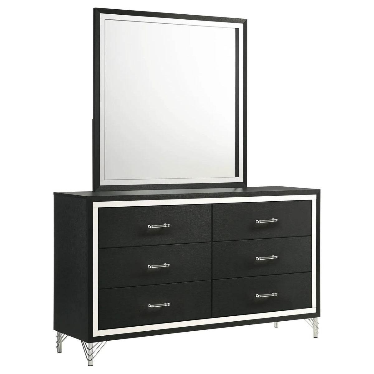 Lucia 6-drawer Dresser and Mirror | 58.5 x 17.25 x 73.25 in | 6-Drawer | Black