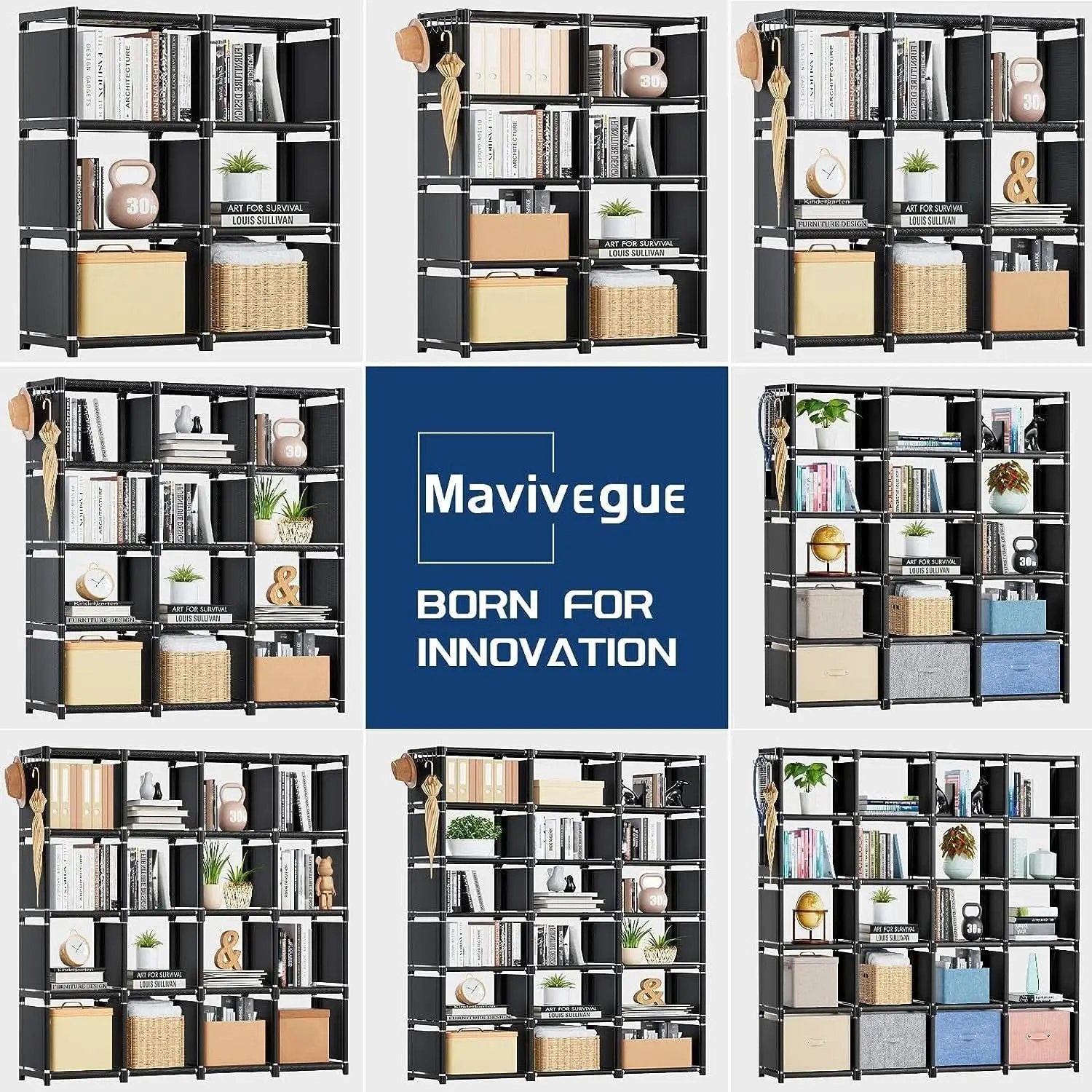 Black Twelve Cube Metal Bookcase System For Home Office from PriceLows™