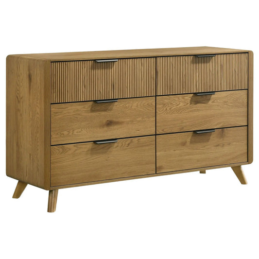 Bennett 6-drawer Bedroom Dresser Cabinet | 58.5 x 18.5 x 33.5 in | Rubberwood & Engineered Wood | Light Oak