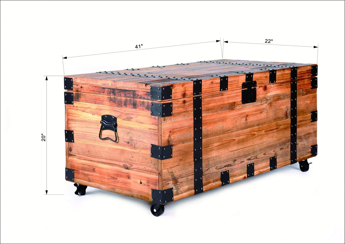 Trunk Coffee Table | Four Wheels | Large Storage Capacity | Natural And Black
