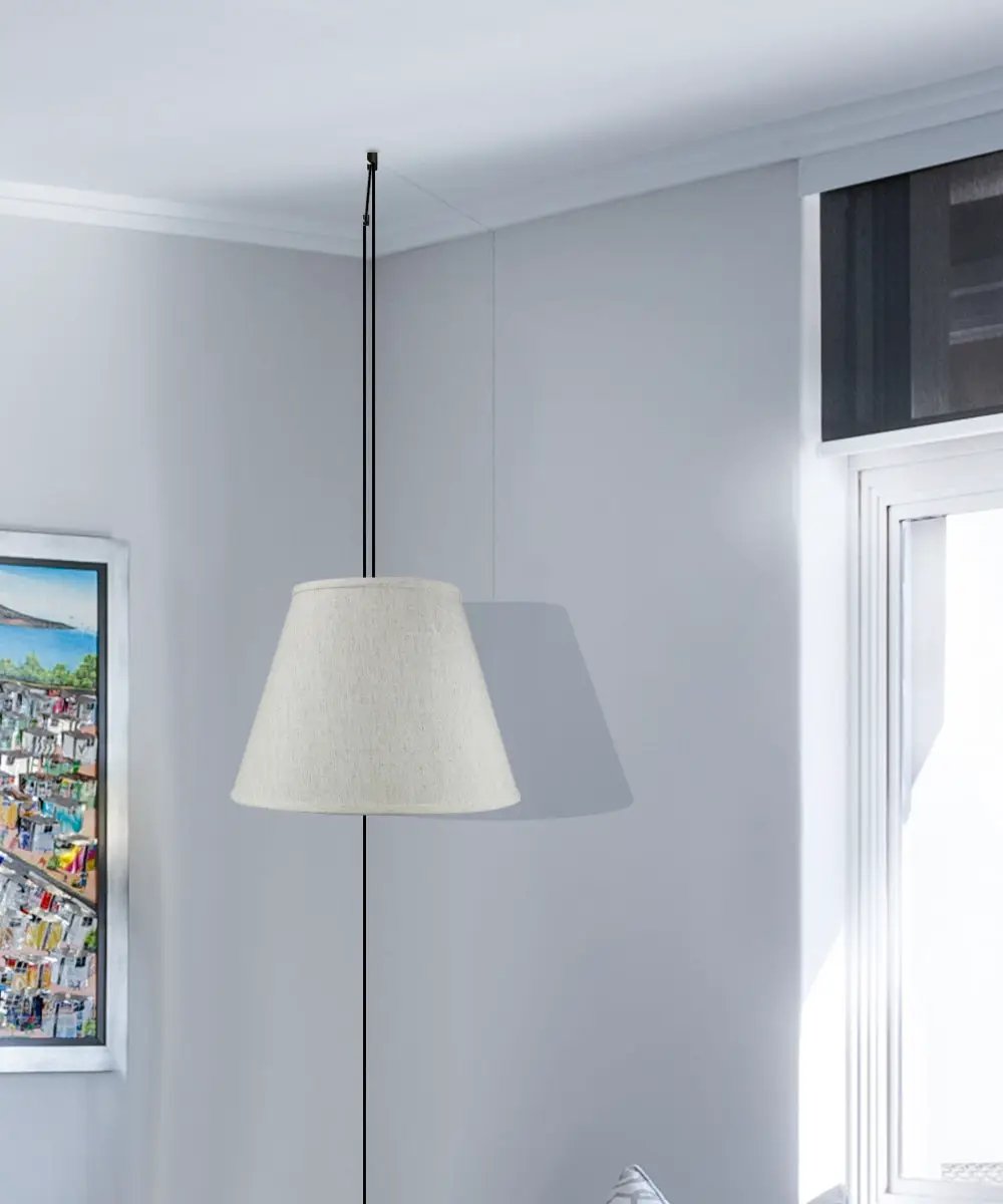 Swag Plug In Pendant | 1 Light | 16 Inch Wide | Textured Oatmeal Shade