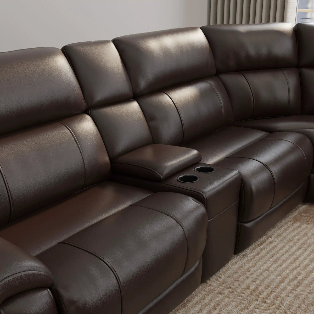 Brazil Power Sectional With Adjustable Headrest & Footrest | Reclining Sectional | Leather & Metal | Dark Brown