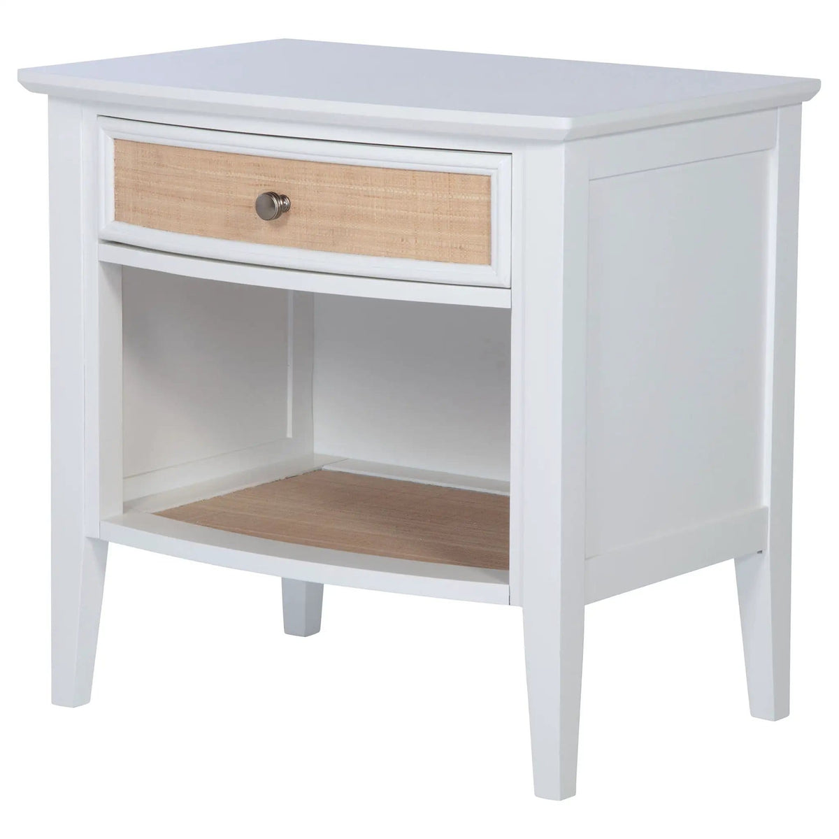 Bexhill 1-drawer Nightstand Bedside Table | 27 x 19.5 x 26.75 in | Rattan | White