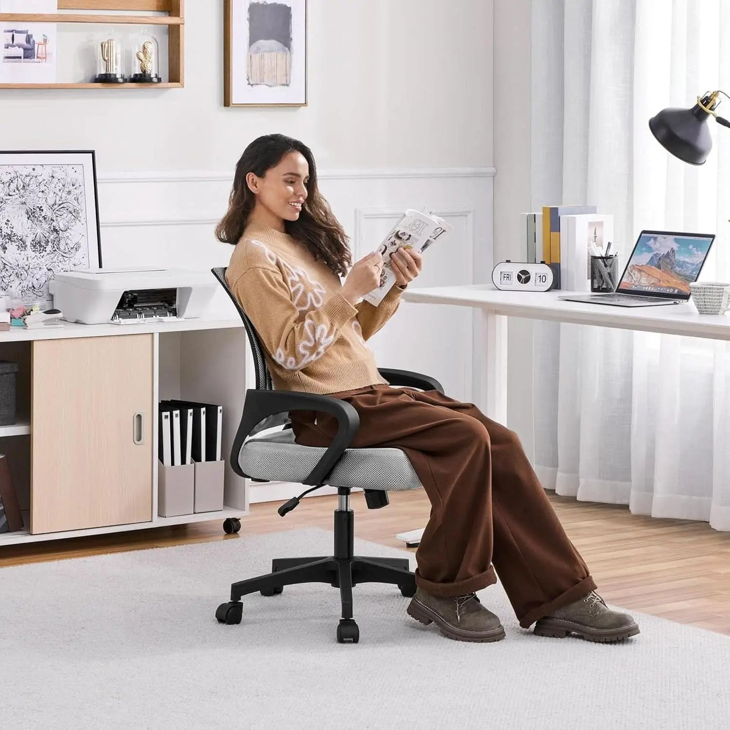 Two Pack Ergonomic Mesh Office Chairs With Lumbar Support And Adjustable Height Swivel Rolling Task Chairs Grey from PriceLows™